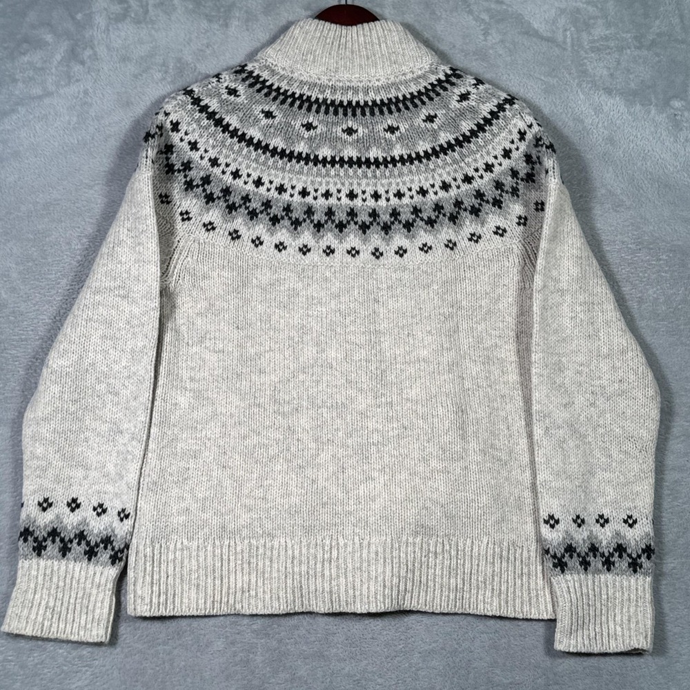 LL Bean Sweater Mens M (Fits S) Gray Wool Full Zip Fair Isle Mock Neck *FLAW - Picture 10 of 11